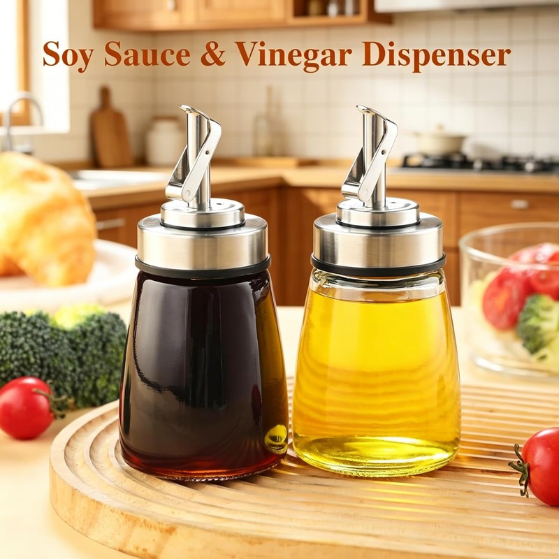 DAWZMR 2-Pack Glass Oil Dispenser Bottle with Stainless Steel Spout,