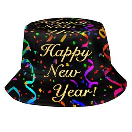 Happy New Year Bucket Hat for Men Women Teens Packable New Year Theme Sun Hats Fisherman Hat Cap
