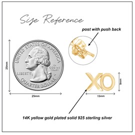 Wishrocks "XO" Stud Earrings With Push Back Minimalist Jewelry For Women in 14k Yellow Gold Plated Sterling Silver Jewelry gift for Women Christmas gift, valentines