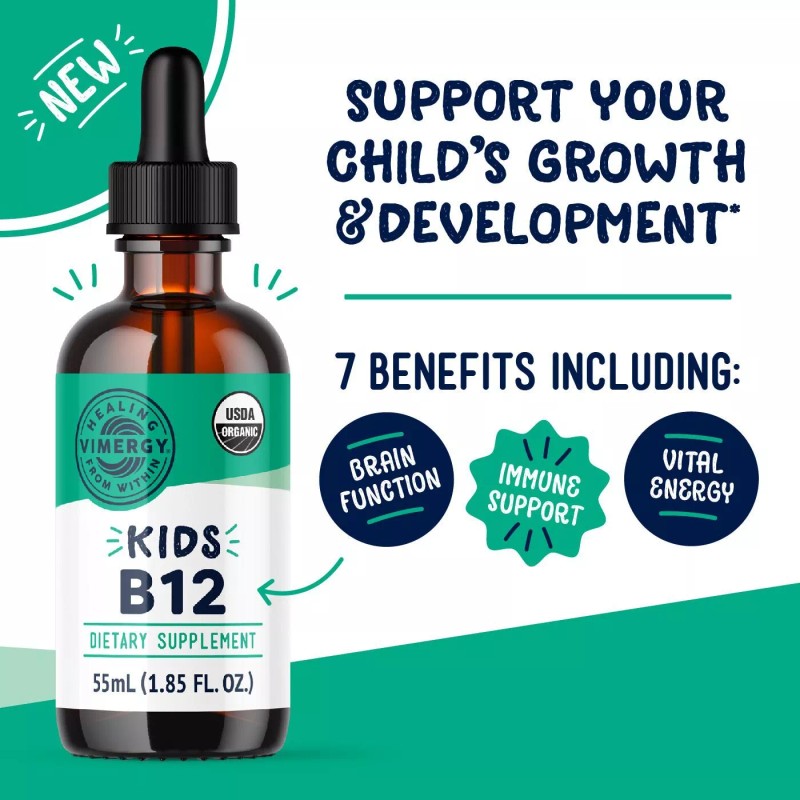 Vimergy Kids USDA Organic Liquid B12– 55 ml | Ages