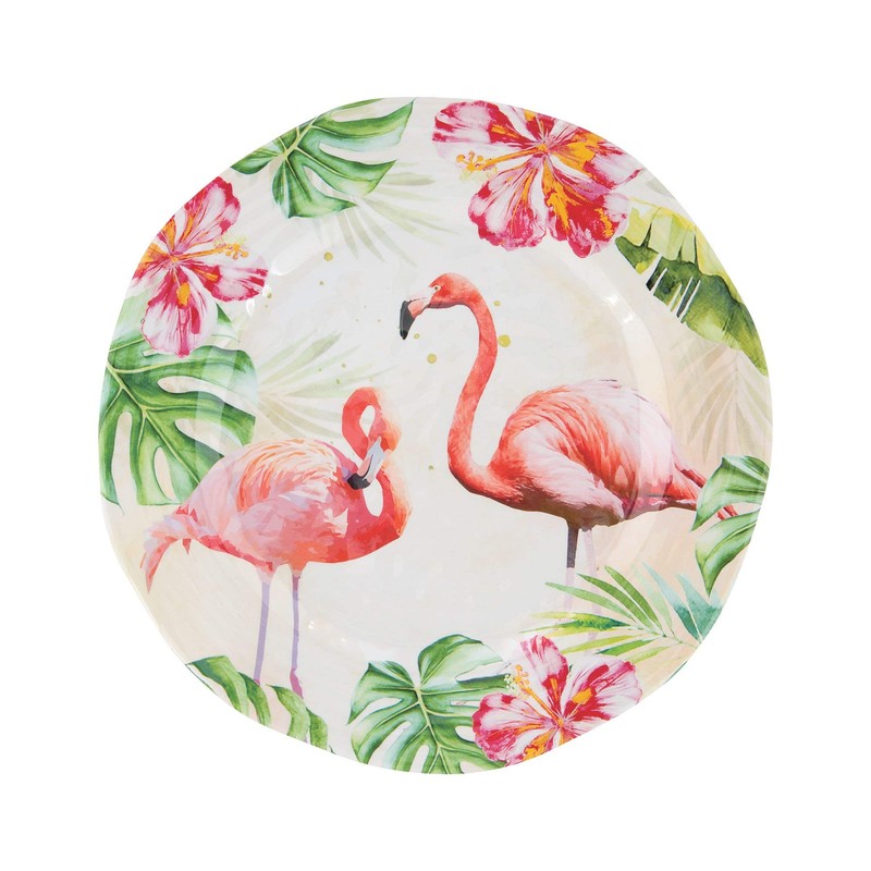 UPware 12 Piece Flamingo Melamine Dinnerware Sets, Outdoor Dishes Set,