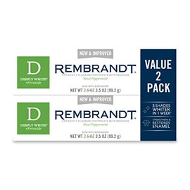 Rembrandt Deeply White + Peroxide Whitening Toothpaste, Peppermint Flavor, 3.5-Ounce (2 Pack)