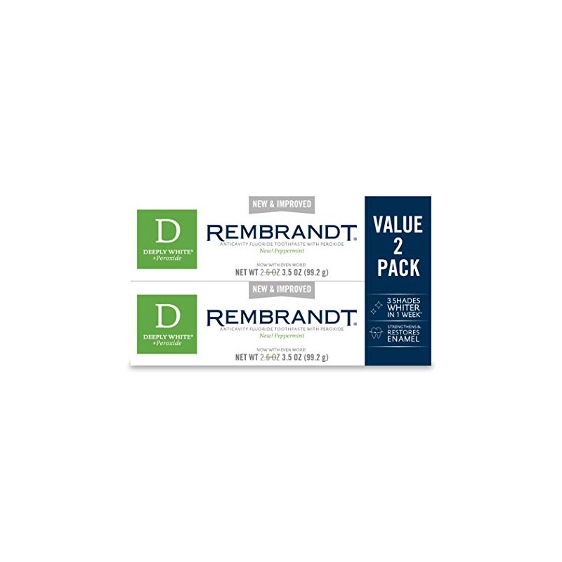 Rembrandt Deeply White + Peroxide Whitening Toothpaste, Peppermint Flavor, 3.5-Ounce