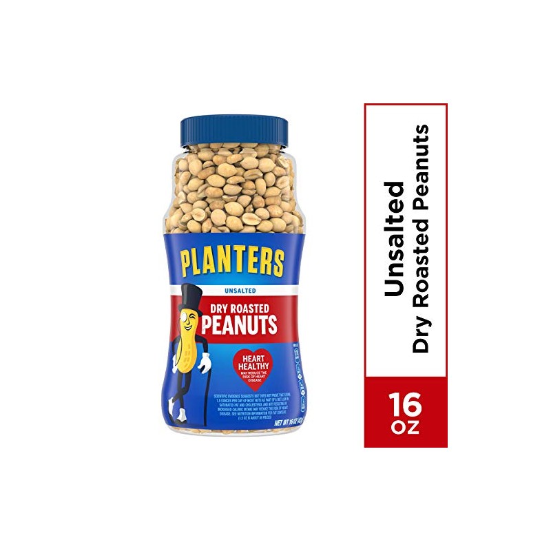 Planters Unsalted Dry Roasted Peanuts, 16 Ounce (4 Pack)