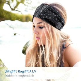 Women's Boho Printed Headband, Knotted Elastic Turban Headwrap, Black and White