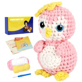 Marribol Crochet Kit for Beginners,Learn to Crochet Starter Kit with Stitch by Stitch Video Tutorial,Crochet Animal Kit for Adults Kids Gift, Amigurumi Kit with Beginner-Friendly Yarn-Pink Penguin