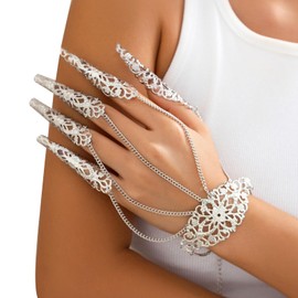 Vintage Finger Bracelets Bangles Exaggerated Finger Wrist Chains Rings Bracelets Gothic Link Chain Finger Bracelet Summer Beach Hand Body Accessory Jewelry for Women, Medium, Alloy, alloy
