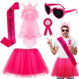 Hysagtek Bachelor Party Men, Pack of 5 JGA Costume Accessories Men with Pink Tutu Men, Pink Love Glasses, Badge JGA Veil Crown Headband Men's JGA Party Costume for Wedding Party Spoof
