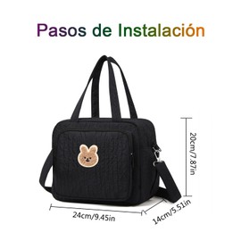 WADY Bolso de, bolso de pañales con bolso de pañales para bebés grandes con muñeca linda muñeca muñeca muñeca bolso de pañales con correa y mango ajustable bolso de pañales portátiles muñe (Negro)