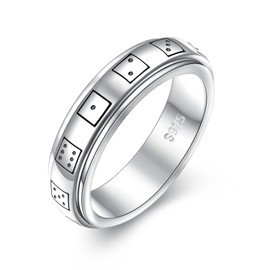 HOOHWE Spinner Rings for Anxiety,S925 Sterling Silver Fidget Anxiety Worry Relieving Boredom ADHD Autism Band Rings for Teen Girls (7.Dice Rings, 9)