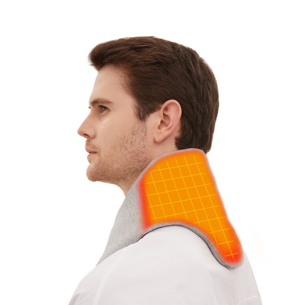Bufanda térmica con almohadilla de calentamiento para el cuello, recargable para aliviar el dolor, soporte térmico inalámbrico con banco de energía de 5000 mAh para hombres y mujeres, color gris