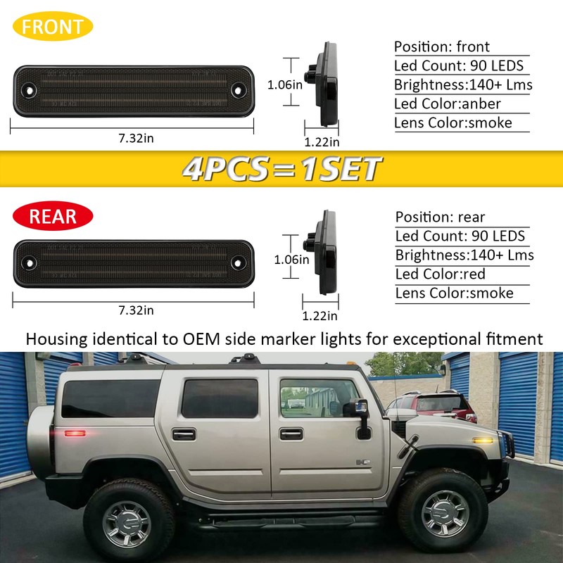 Bestview 2-Row Full LED Side Marker Lights for Hummer H2