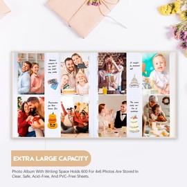 Photo Album 4x6 600 Photos with Writing Space Linen Cover with Front Window Picture Album, 600 Photos 4x6 Photo Album Book for Wedding Kids Travel Family Baby Pictures (Beige)