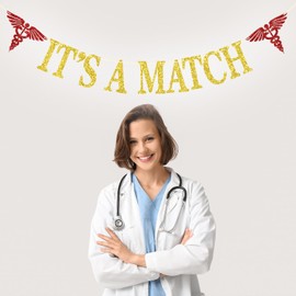 It's A Match Banner, Residency Match Day Decorations, Happy Match Day, Doctor Match Day Decor, Medical School Residency Party Decorations (Gold Glitter)