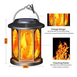 Aityvert Solar Lights Outdoor Upgraded Solar Lantern Flickering Flame Outdoor Waterproof Hanging Lanterns Decorative LED Christmas Lights 2 Pack