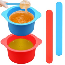 recipientes de silicona para derretir cera y cuencos antiadherentes reutilizables para derretir cera depilatoria con 2 varillas para calentar cera (azul, rojo)