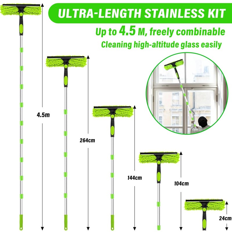 RIZENCE 4.5M/14.7ft Window Cleaning Squeegee Tools, 3-in-1 Window Washing Kit