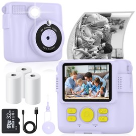 Instant Print Camera for Kids with 3 Rolls of Printer Paper, 1080P Toddler Digital Camera Toys for Age 3-12 with 32GB SD Card, Christmas & Birthday Gifts for 3 4 5 6 7 8 Year Old Girls & Boys (Purple)
