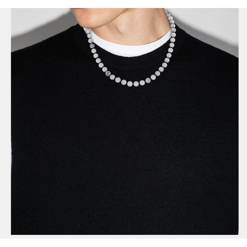 GAVU Handmade White Holwith Stone Beads Necklace for Men 50