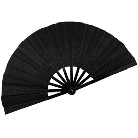 13" Glitter Large Rave Fans Clap Fans for Line Dancing Folding Clack Handheld Foldable Decorative Fans Hand Fan for Dance, EDM Music Festivals & Parties(Black)