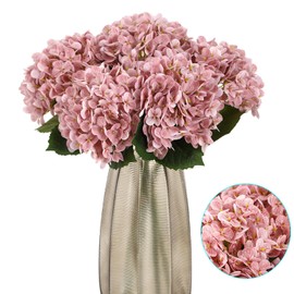 Kimura's Cabin 5Pcs 21inch Real Touch Artificial Hydrangea Flowers Realistic Latex Hydrangeas Long Stem with Leaves Hydrangea Bouquet for Home Wedding Baby Shower Birthday Party Decoration，Cameo brown