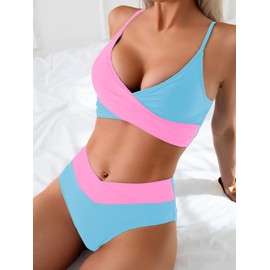 Tainehs Women's Bikini Sets Two Piece Swimsuit V Neck Twist Front V Cut Bottom Bathing Suit