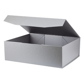 OBMMIRAO Upgrade 1Pcs Silver Grey Extra Large Gift Box with Lid,16.5 x13 x5 Inches, Hard Magnetic Gift Boxes for Presents Wedding Dress Box Storage,Reusable Foldable Bridesmaid Proposal Box