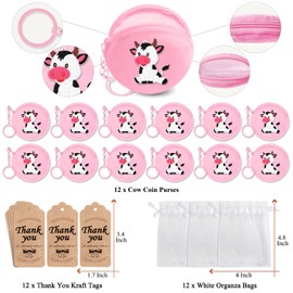 KeeStar 12 Pack Cow Coin Purse with Zipper Keychain,Wallet Bag Party Favors for Cow Birthday Party Decoration,Farm Animal Themed Baby Shower,School Carnival Rewards,Travel,Classroom Prize