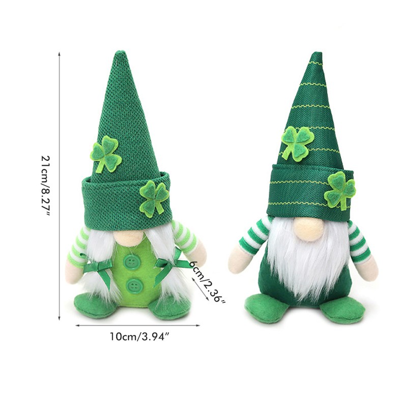 2Pcs Faceless Gnome Plush Doll St. Patrick's Day Green Clover