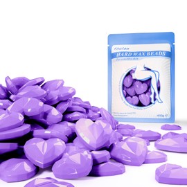 Chulan Chulan Heart Hard Wax Beads for Sensitive Skin, 400g Hypoallergenic Unscented Waxing Bead for Coarse Hair Removal, Purple Wax Beans Pearl for Body, Brazilian, Bikini, Legs, Armpits Women Home Salon