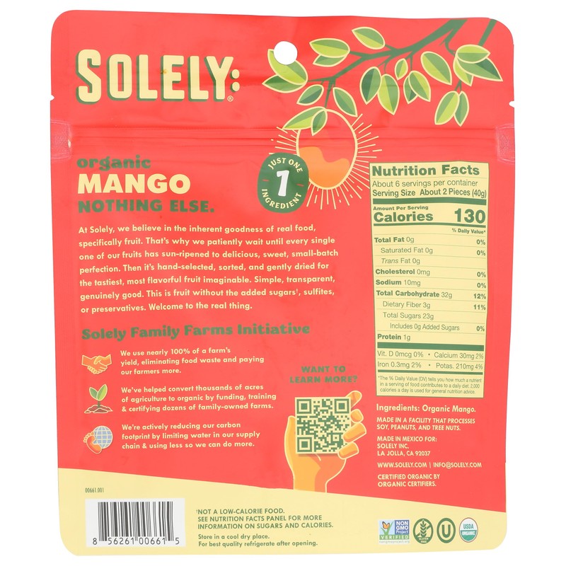 SOLELY Organic Dried Mango Halves, Large (Pack of 1) |