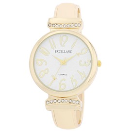 Excellanc Ladies Clasp Watch Metal Bracelet Bangle Readable Numbers Length 16cm Quartz Wrist Watch Gift for Women, Gold/white, Bracelet