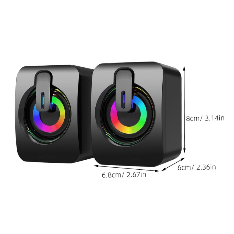 Mikinona 1 Pair Wired Gaming Speakers with Ambient Light USB
