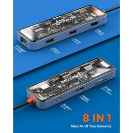 Tiergrade USB C Hub, 8 in 1 USB C Adapter with 4K HDMI, 100W PD, 2 USB-A 5Gbps, USB 2.0, TF/SD Card Reader, USB C Dock for MacBook Air/Pro, XPS and More Type-C Device