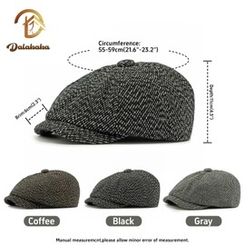 Dalababa Mens Tweed Flat Cap, Peaky Style Baker Boy Hat, Adjustable Herringbone 8 Panel Newsboy Cap Gatsby Irish Ivy Beret Unisex - Coffee