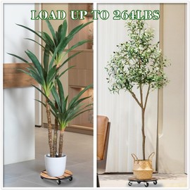 2 Pack Plant Stand with Wheels, 14" Rolling Plant Caddy 264 LB Heavy Duty, Iron and Wood Round Plant Dolly with Metal 360° Lockable Caster Wheels for Outdoor Indoor Large Plant Pots, Flower Pot, Patio