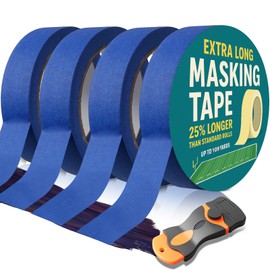 carpeitineris 4 Rolls Extra Long Painters Tape, Blue Tape, Masking Tape, Paint Tape for Multi-Purpose, Painting, Painter's, (109yd =0.98IN*25yd*4) with Bonus Scraper Tool Included