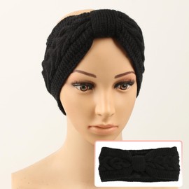 JK Home Winter Knitted Twist Knot Headband - Women Ear Warmer Chunky Crochet Braided Hair Band Wraps Turban Sports Yoga Hairband Fleece Lined Elastic Wide Headbands Ear Muffs for Women Girl Black