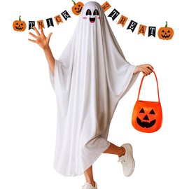 DINETTE Ghost Cosplay with Pumpkin Bag (Ghost Cosplay with Pumpkin Bag, Smile, M)