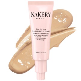 Nakery Full Coverage Foundation for Women - 5 in 1 Plumping Liquid Foundation Makeup - Serum Infused Makeup Foundation Smart Color Adapt with Niacinamide & Hyaluronic Acid for All Skin Types - Light