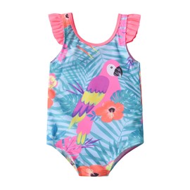 DXTON Traje de baño de verano para niñas, traje de baño de una pieza, tankini con volantes, traje de baño de dibujos animados, 012blue, 3 Años/4 Años