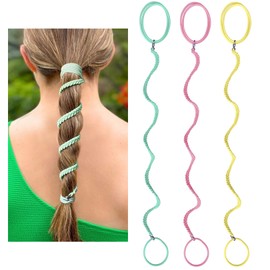 Rip Tie Hair Ties for Women, 16" Elastic No Tangle Spiral Hair Ties Damage-Free Ponytail Holders Wrap for Medium Long Hair Motorcycle Hair Accessories for Sports- Bike Riding, Skiing- 3 Pack Mix Color