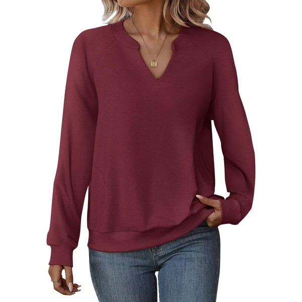 EADINVE Womens Casual Sweatshirts Long Sleeve V Neck Fleece Pullover