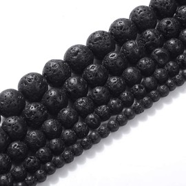 Natural Stone Beads 6mm Lava Beads Gemstone Round Loose Beads Crystal Energy Stone Healing Power for Jewelry Making DIY,1 Strand 15"