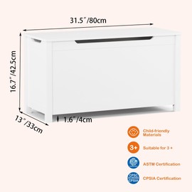 Wooden Toy Box,Kids Large Trunk Chest & Bench w/Safety Hinge,Kids Play Room Organizer, Flip-Top Storage Organizer for Children’s Playroom Bedroom Living Room Entryway,Gift for Ages 3+ (White)