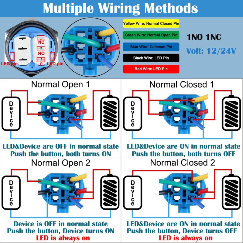 DMWD 2PCS 22mm Latching Push Button Switch 12V-24V On/Off 1NO