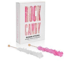 Candy Envy - Light Pink and White Rock Candy Sugar Sticks - 12 Indiv. Wrapped - Cherry & Original Sugar Flavored