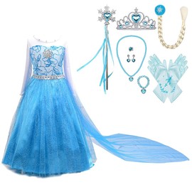 Lito Angels Princess Costume Snow Queen Fancy Dress Up with Detachable Long Train and Accessories for Kids Girls Age 2-3 Years Style E