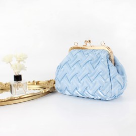 Women Elegance Woven Clutch Purse Kiss Lock Evening Handbag Wedding Party Chain Crossbody Bag