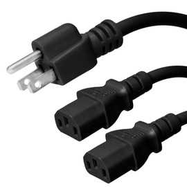 NEMA 5-15P to 2X C13 Y Splitter Cord - 1 Foot, 15A/125V, 14/3 AWG - Iron Box Part # IBX-2302-01